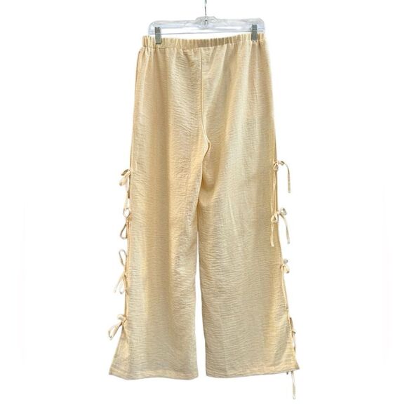 No Comment Linen Love Womens Side Ribbon Slit Hem Wide Leg Easy Pants Size Large - Picture 6 of 8